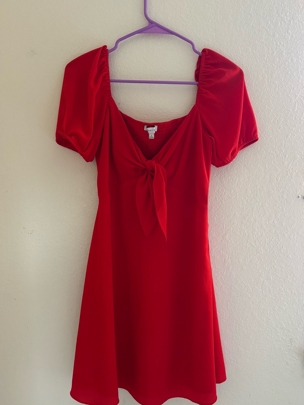 Gianni Bini Red Tie-Front Puff Sleeve Dress